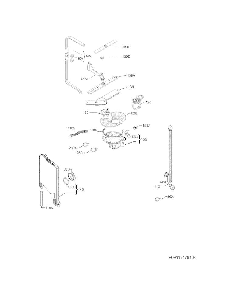 Wash System Diagram and Parts List for FGCD2456QB0A  Frigidaire Dishwasher