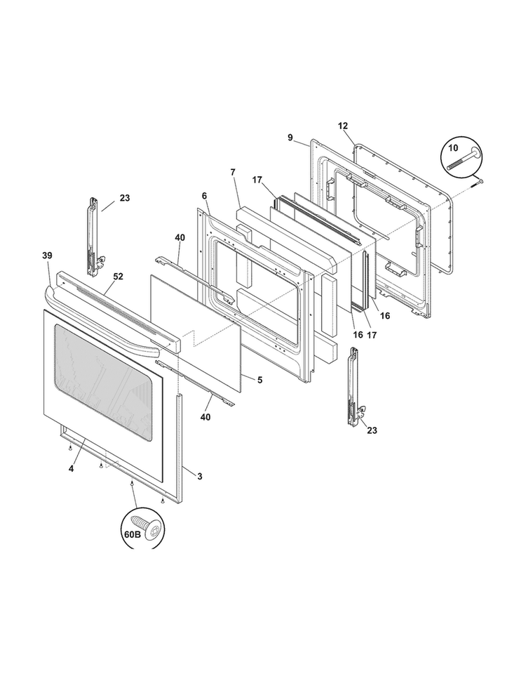 Door Diagram and Parts List for LFEF3017LSE  Frigidaire Range