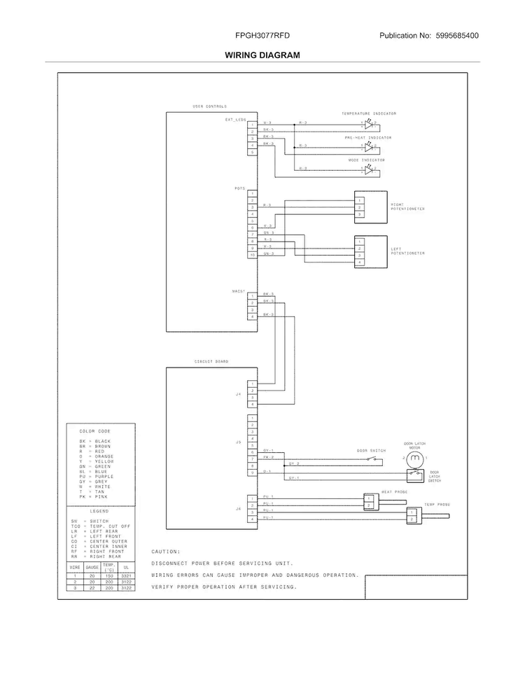 Wiring Diagram Diagram and Parts List for FPGH3077RFD  Frigidaire Range