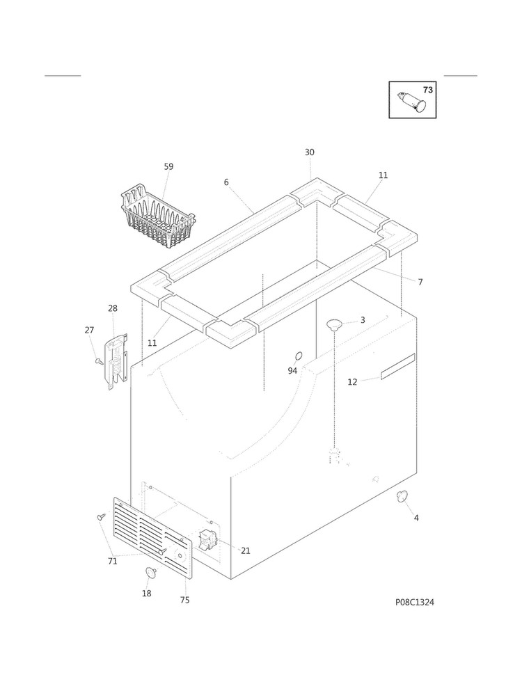 Cabinet Diagram and Parts List for 25312912410  Kenmore Freezer