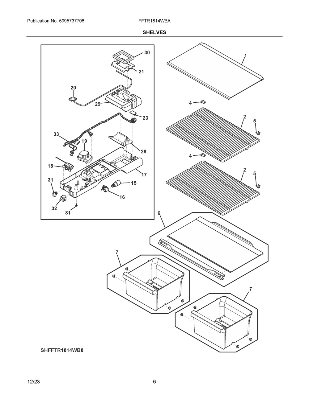 Shelves Diagram and Parts List for FFTR1814WBA  Frigidaire Refrigerator