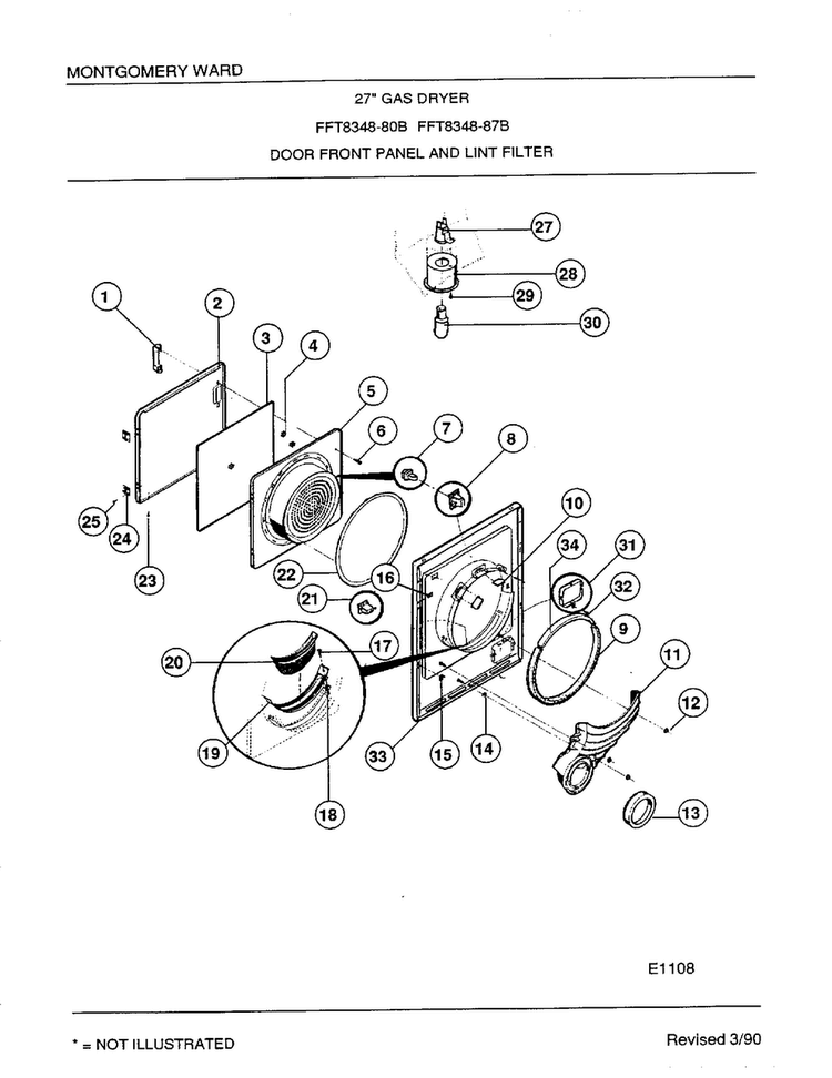 Door Front Panel And Lint Filter Diagram and Parts List for 8348B  Frigidaire Dryer