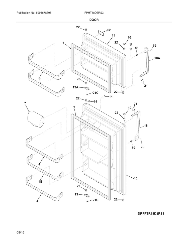 Door Diagram and Parts List for FPHT18D3RS3  Frigidaire Refrigerator