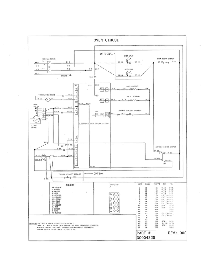 Wiring Diagram Diagram and Parts List for FFES3015PBA  Frigidaire Range