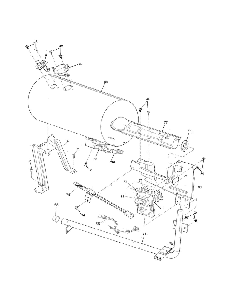 Burner Diagram and Parts List for EIMGD60LT3  Electrolux Dryer