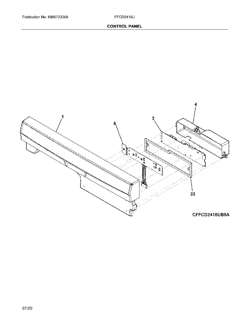 Control panel Diagram and Parts List for FFCD2418US2A  Frigidaire Dishwasher