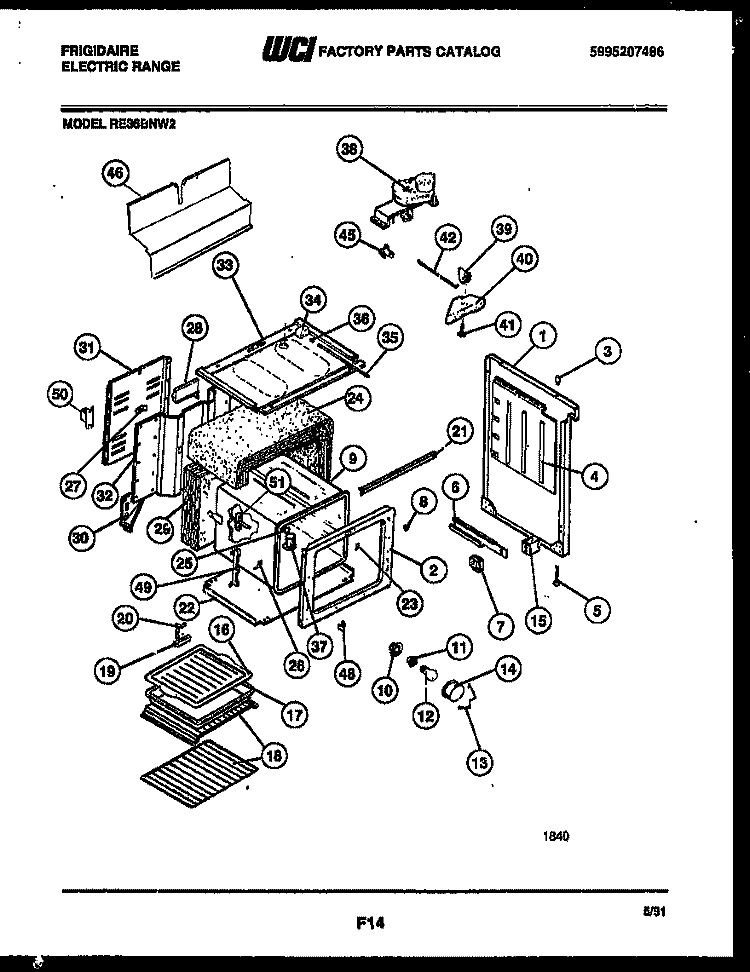 BODY PARTS Diagram and Parts List for RE36BNW2  Frigidaire Range