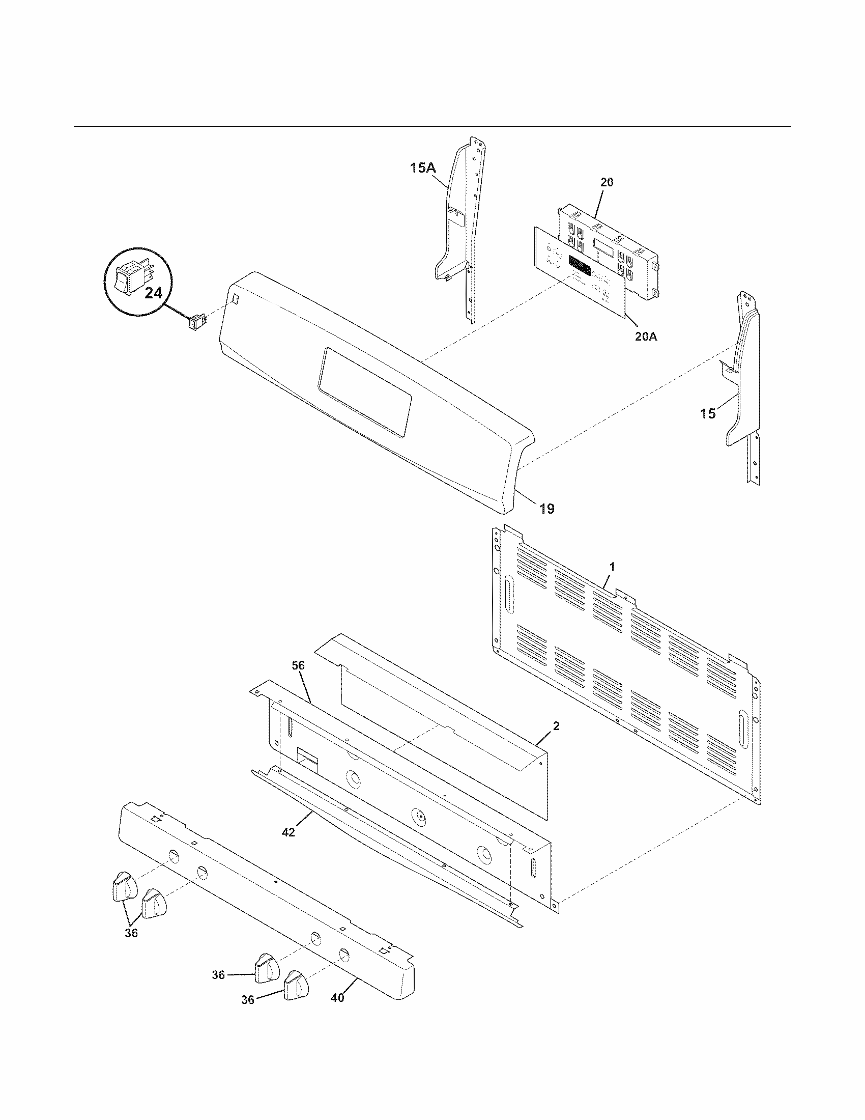 Backguard Diagram and Parts List for 79072408014  Kenmore Range