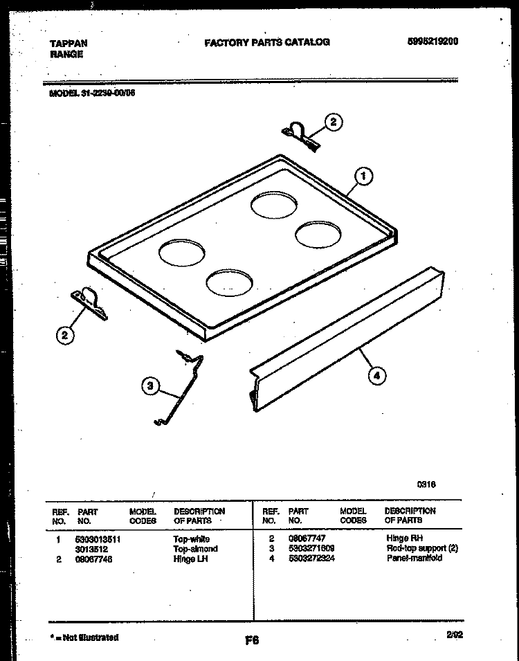 COOKTOP PARTS Diagram and Parts List for 31-2239-00-06  Tappan Range