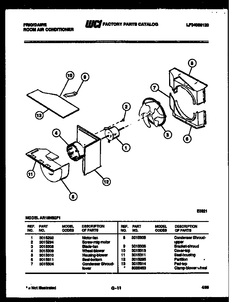 AIR HANDLING PARTS Diagram and Parts List for AR18NS2F1  Frigidaire Air Conditioner