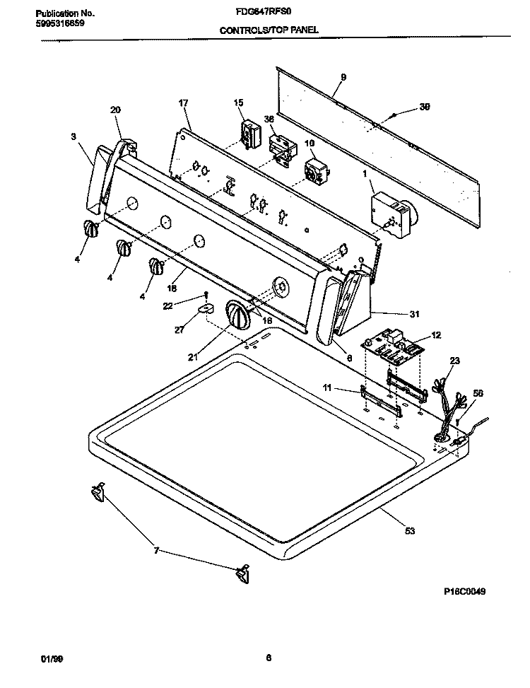 P16C0049 CONTROL PANEL Diagram and Parts List for FDG647RFS0  Frigidaire Dryer
