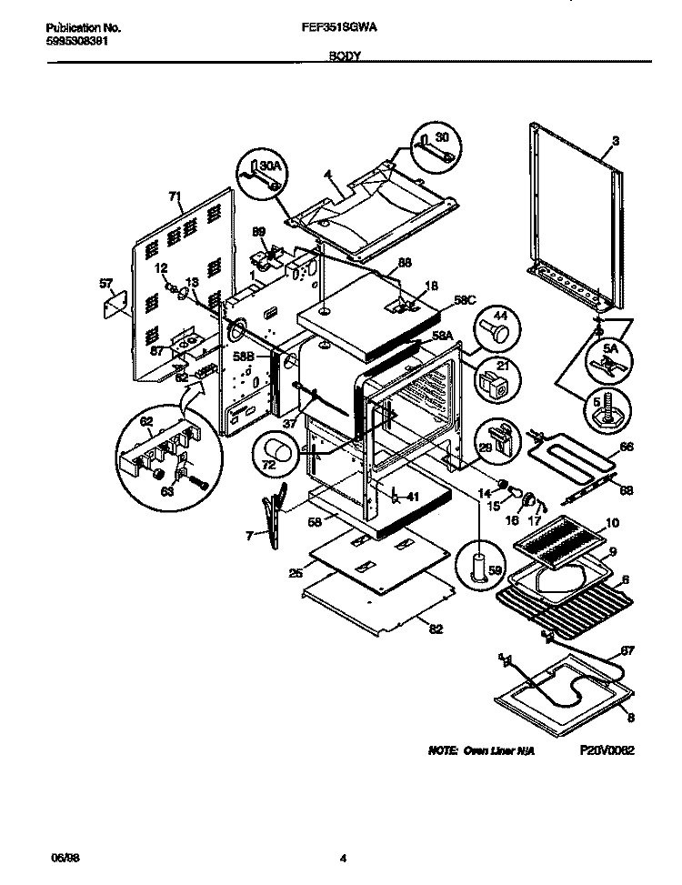 BODY Diagram and Parts List for FEF351SGWA  Frigidaire Range