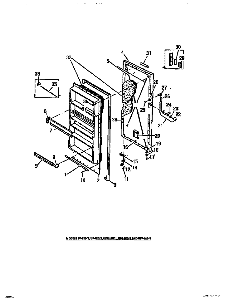 FREEZER DOOR PANELS Diagram and Parts List for UFP16DL1  Frigidaire Freezer