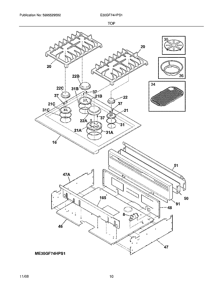 MAINTOP Diagram and Parts List for E30GF74HPS1  Electrolux Range