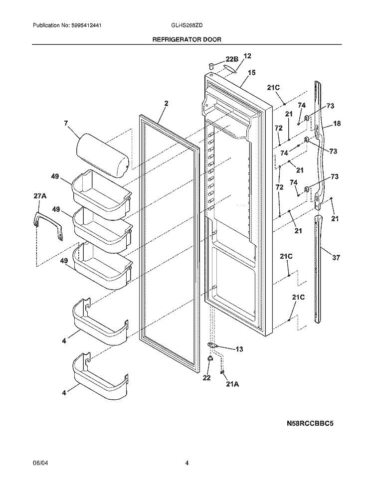 REFRIGERATOR DOOR Diagram and Parts List for GLHS268ZDB0  Frigidaire Refrigerator