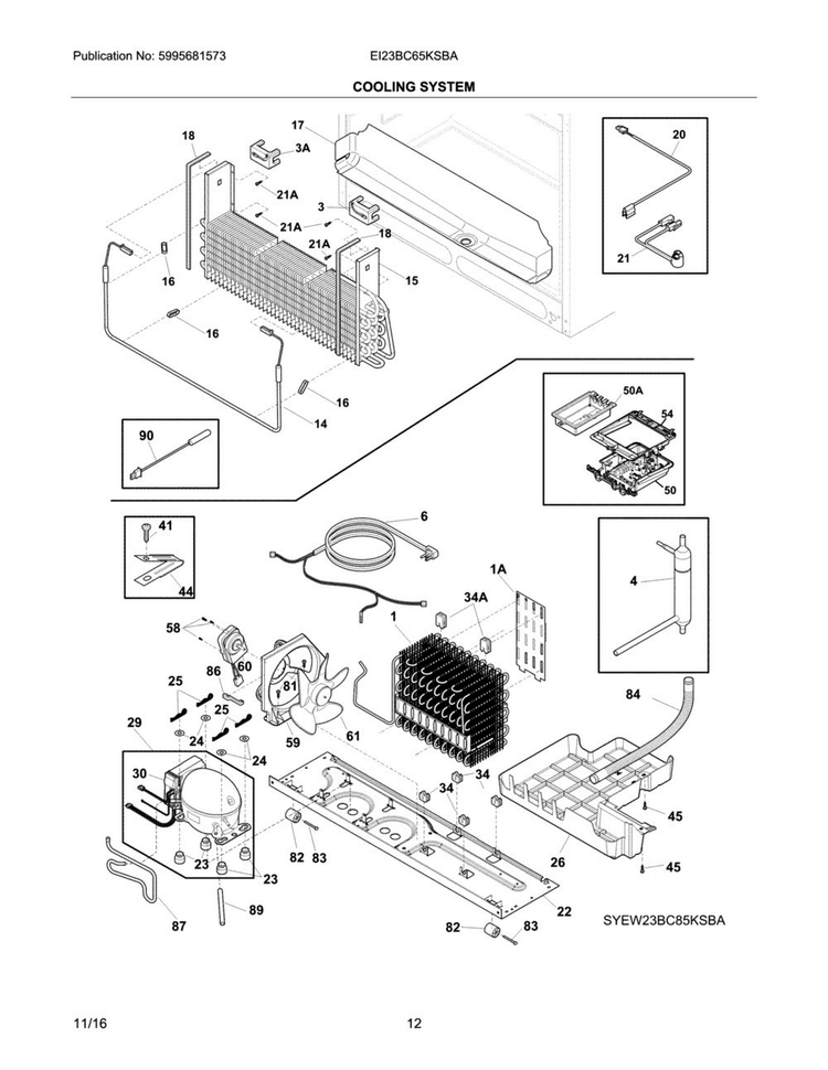 Cooling System Diagram and Parts List for EI23BC65KSBA  Electrolux Refrigerator