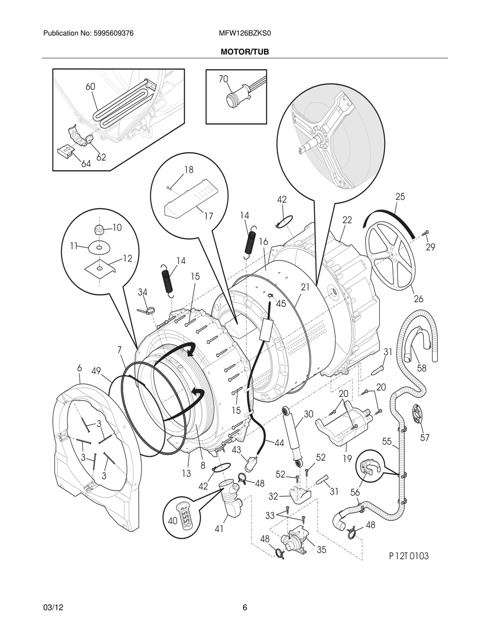 Motor/Tub Diagram and Parts List for MFW126BZKS0  Frigidaire Washer