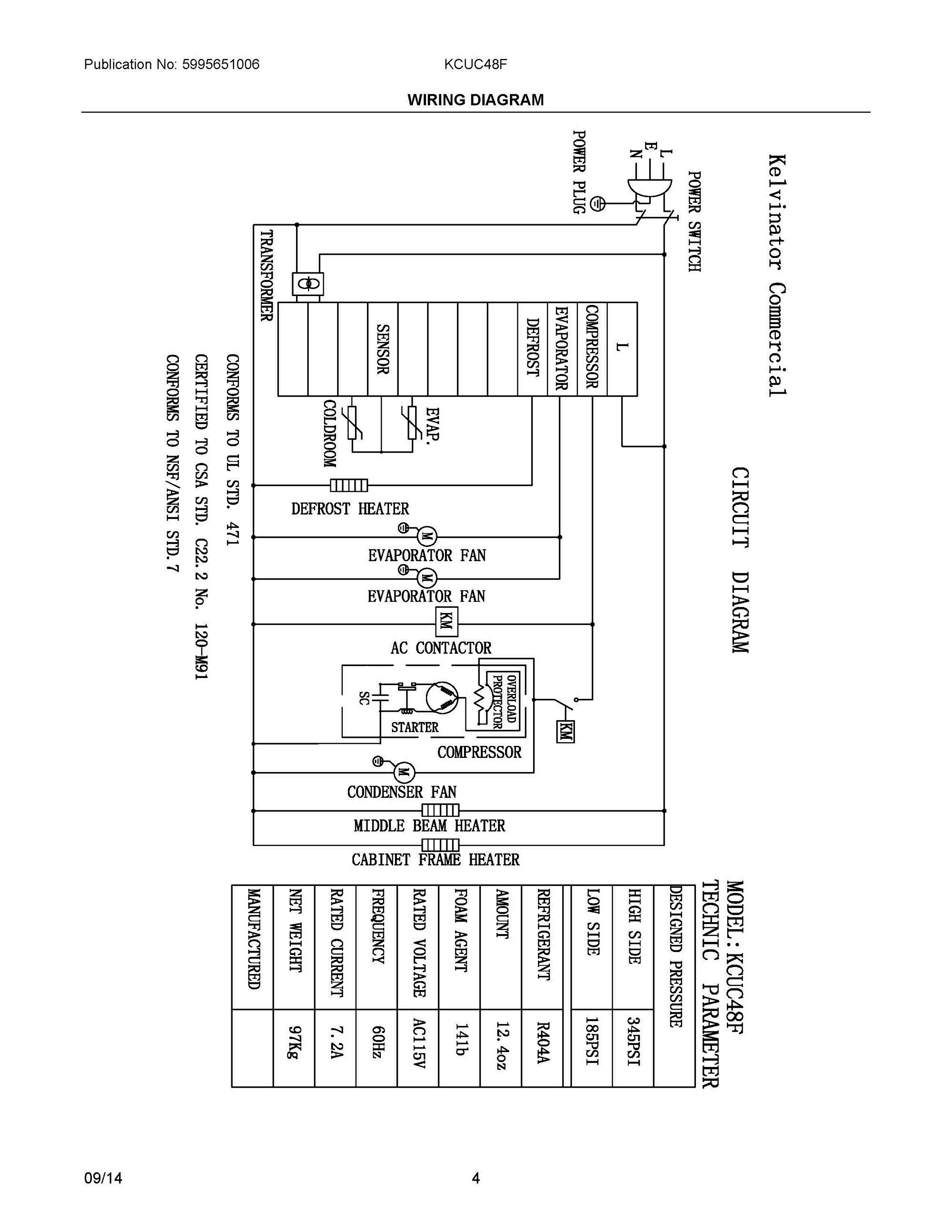03 - WIRING DIAGRAM Diagram and Parts List for KCUC48F  Frigidaire Freezer