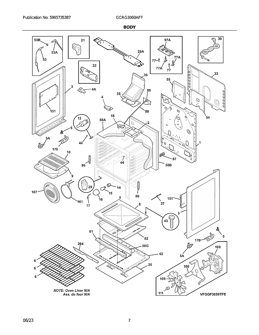 Body Diagram and Parts List for GCRG3060AFF  Electrolux Range