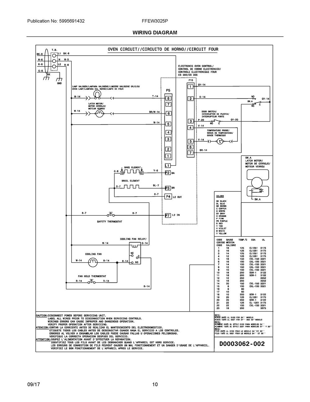 Wiring Diagram Diagram and Parts List for FFEW3025PWD  Frigidaire Wall Oven