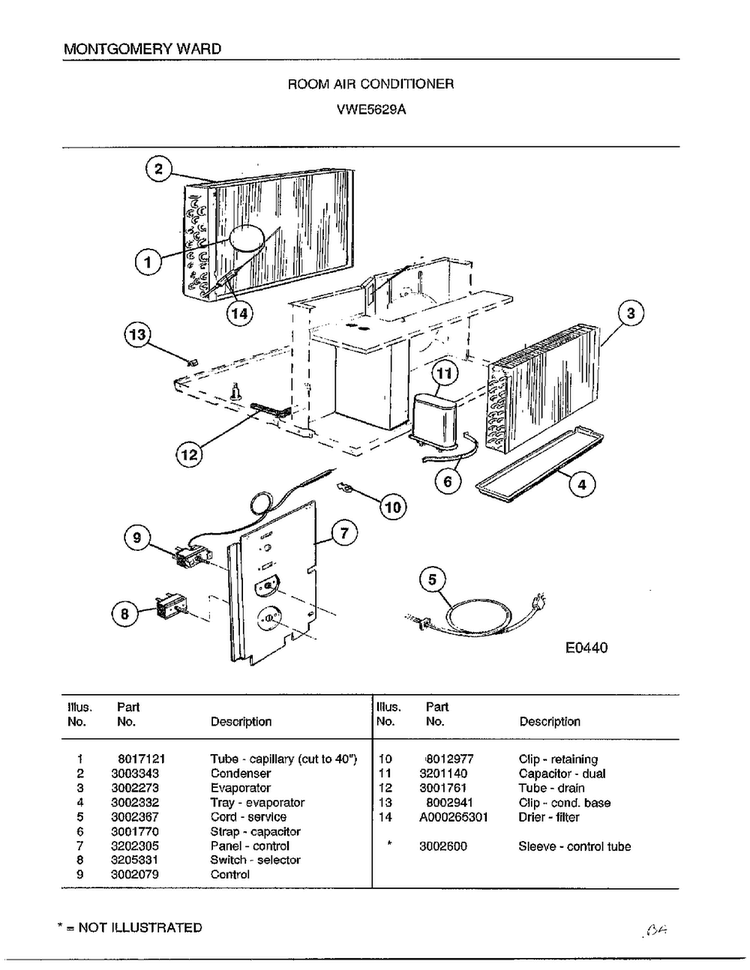 Room Air Conditioner Page 2 Diagram and Parts List for 5629A  Frigidaire Air Conditioner