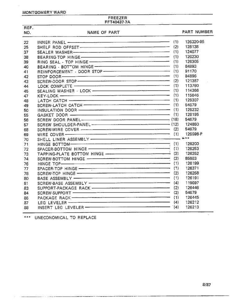 Freezer Page 4 Diagram and Parts List for 40437A-7  Frigidaire Freezer