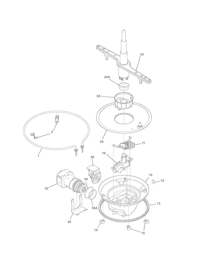 Motor & Pump Diagram and Parts List for FBD2400KS3B  Frigidaire Dishwasher