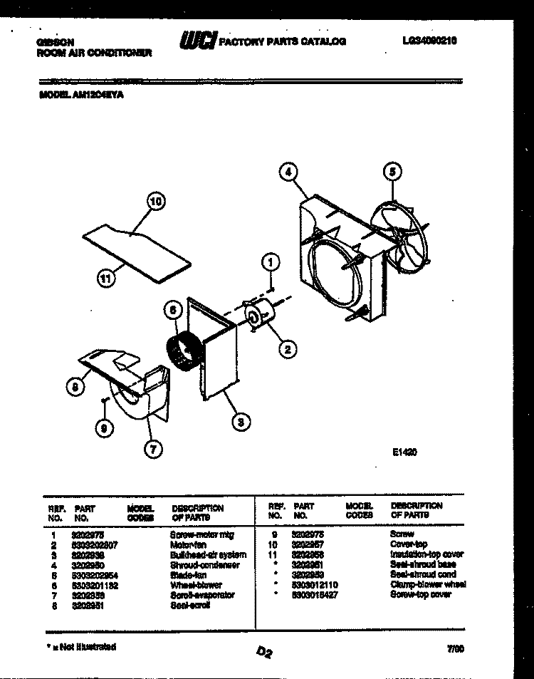 AIR HANDLING PARTS Diagram and Parts List for AM12C4EYA  Gibson Air Conditioner