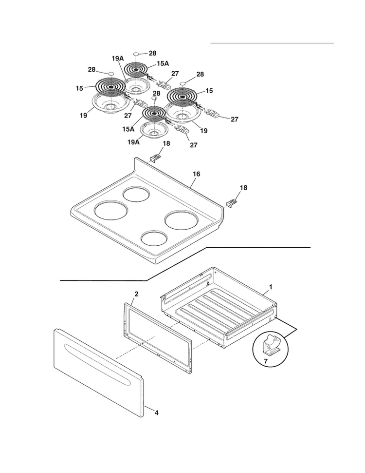 Top/drawer Diagram and Parts List for TEF351EWK  Tappan Range