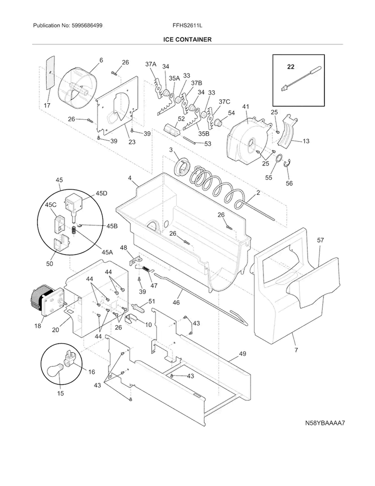 Ice Container Diagram and Parts List for FFHS2611LBNA  Frigidaire Refrigerator