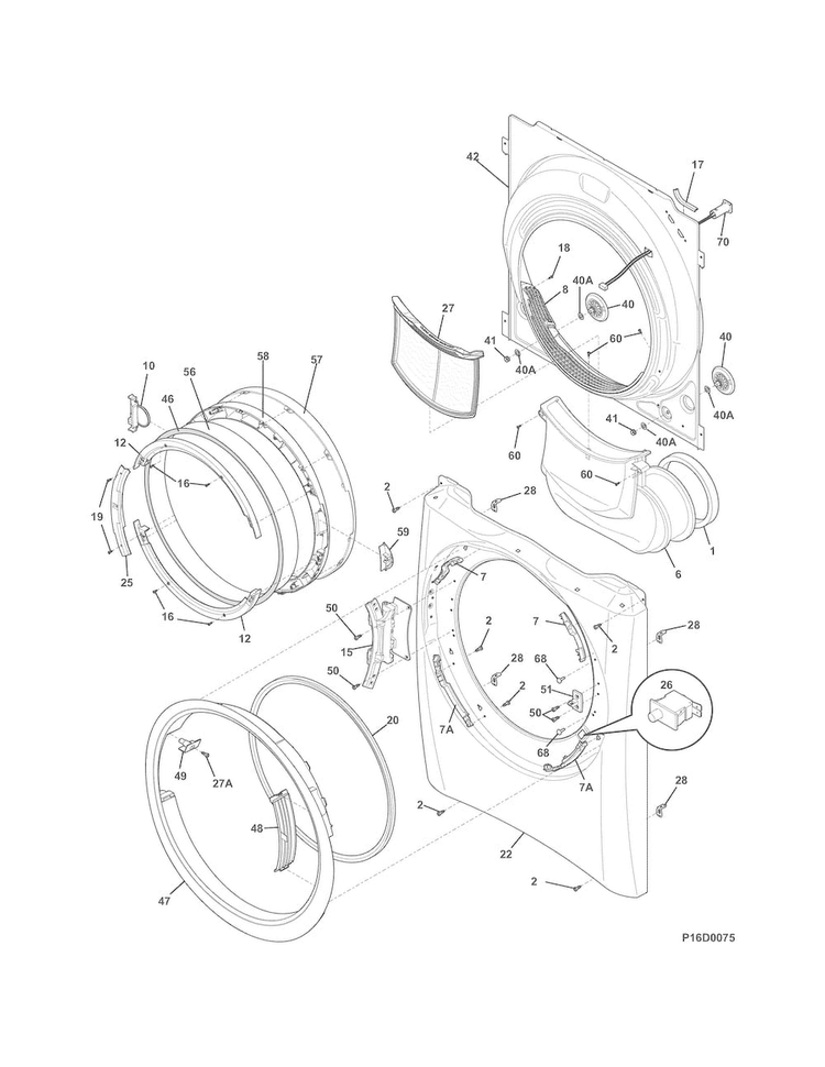 Front Panel/lint Filter Diagram and Parts List for EIMED6CLSS3  Electrolux Dryer