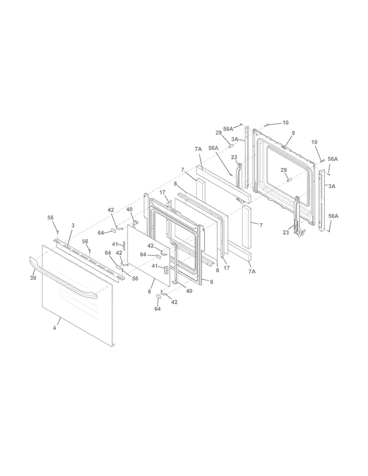 Door Diagram and Parts List for FFEW2725PBB  Frigidaire Wall Oven