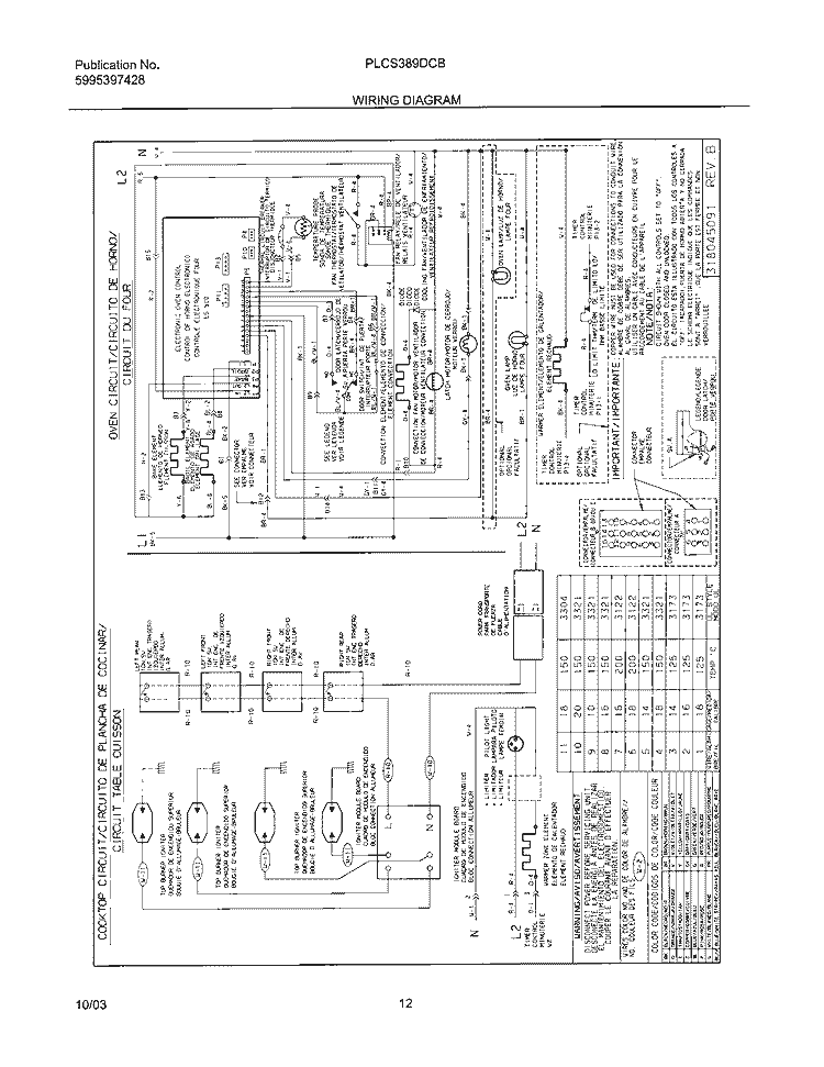 WIRING DIAGRAM Diagram and Parts List for PLCS389DCB  Frigidaire Range