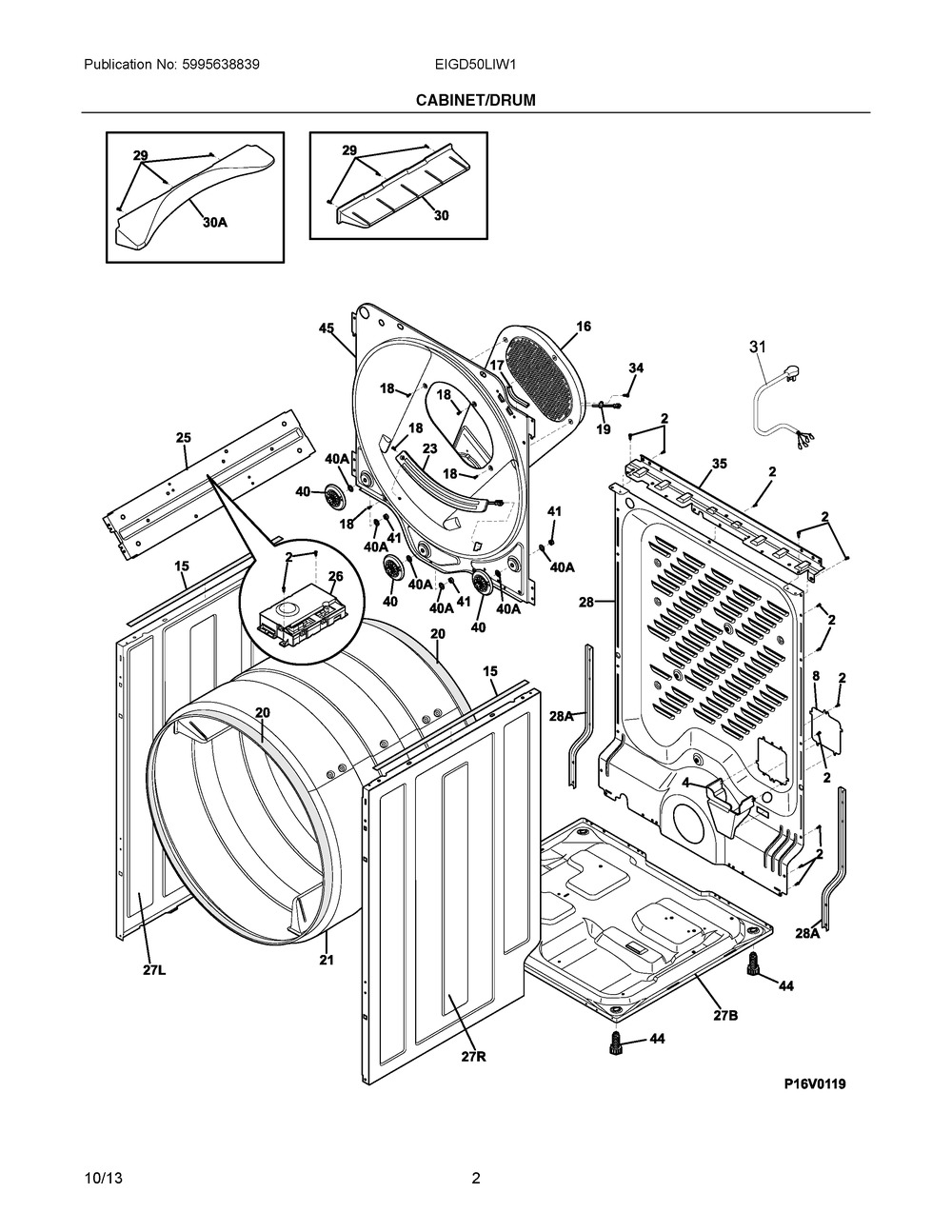 Cabinet/drum Diagram and Parts List for EIGD50LIW1  Frigidaire Dryer