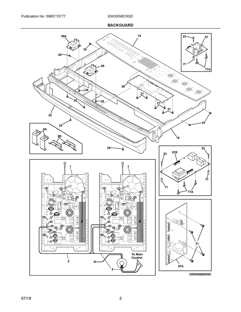 Backguard Diagram and Parts List for EW30IS8CRSD  Frigidaire Range