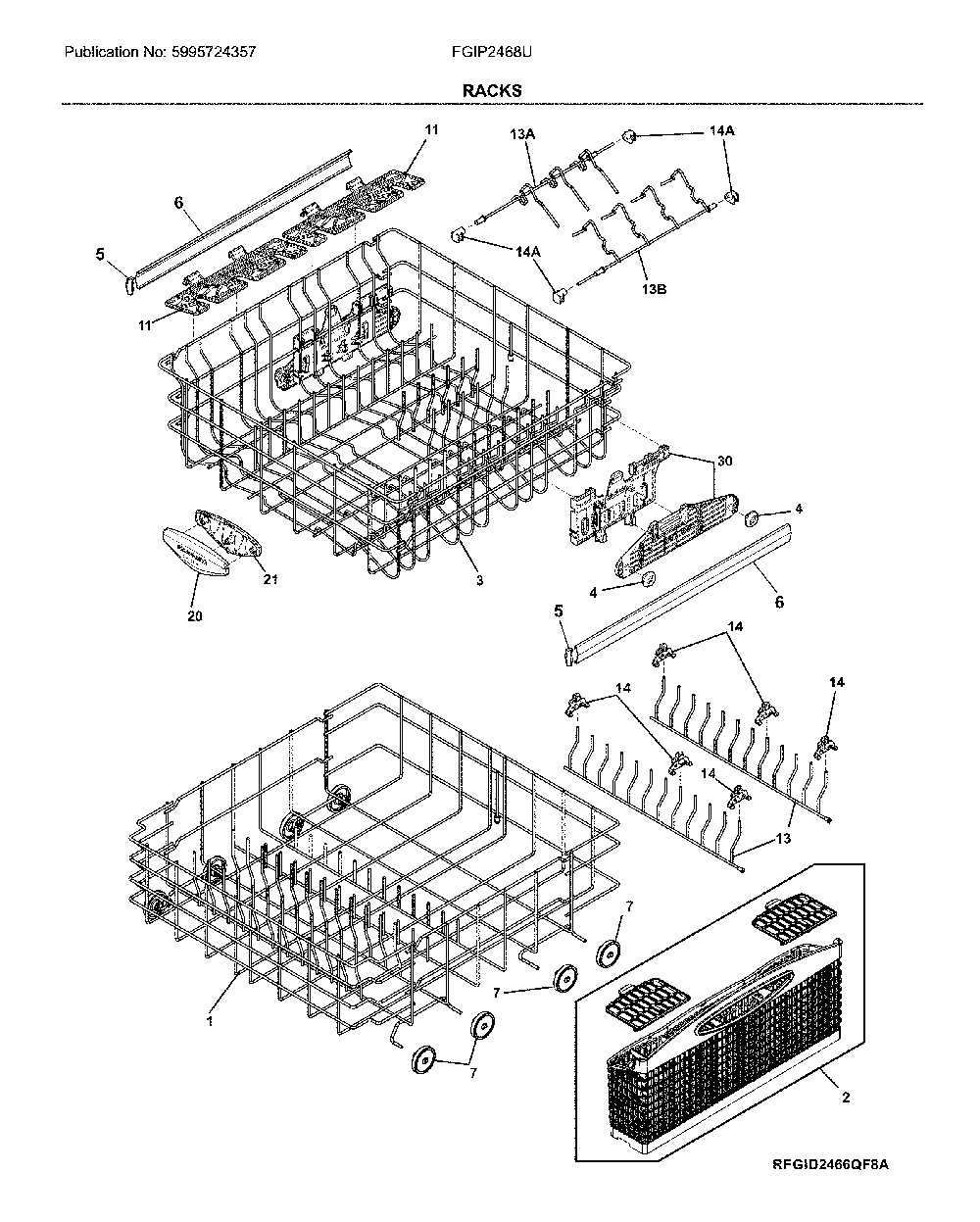 Racks Diagram and Parts List for FGIP2468UD2A  Frigidaire Dishwasher