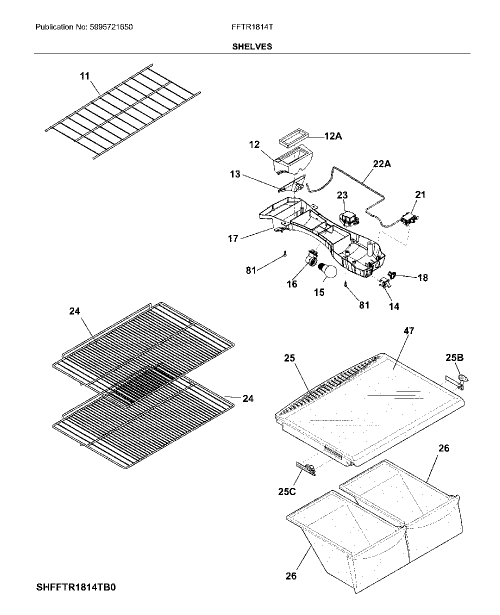 Shelves Diagram and Parts List for FFTR1814TWH  Frigidaire Refrigerator