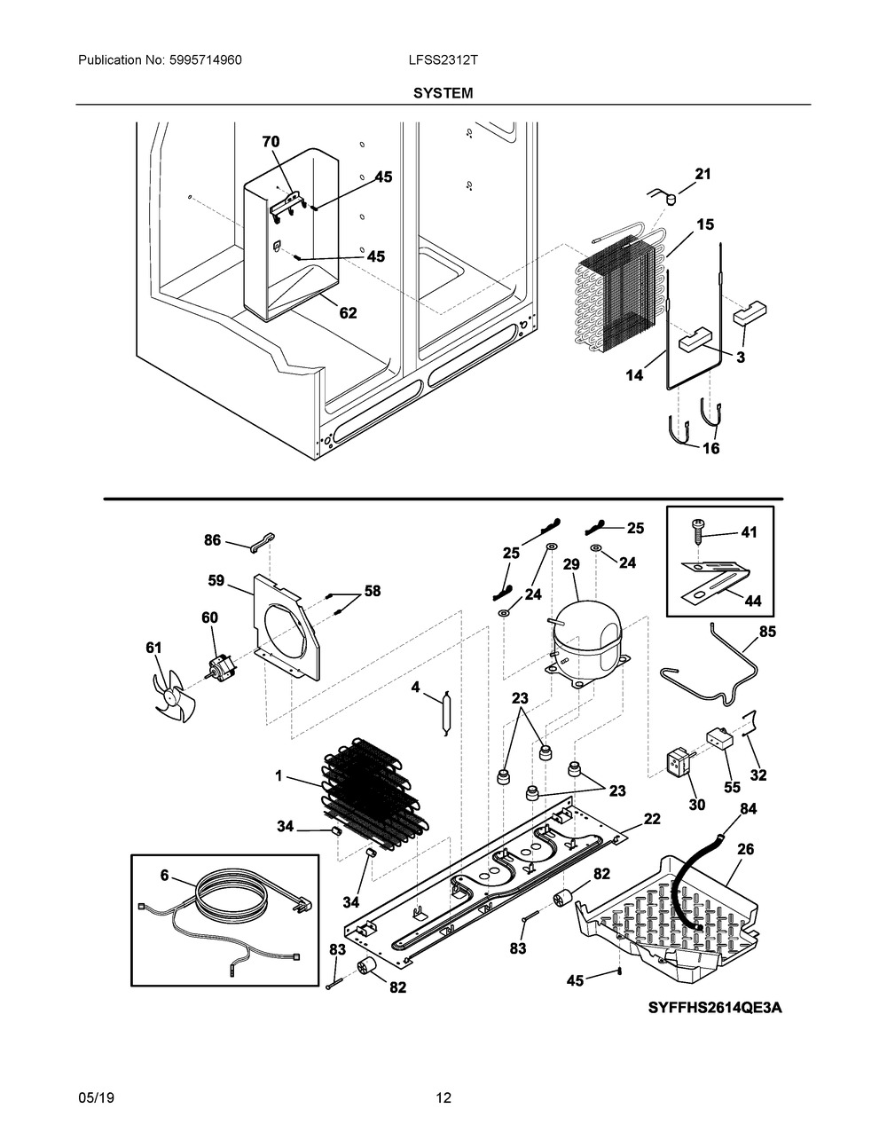 System Diagram and Parts List for LFSS2312TF1  Frigidaire Refrigerator