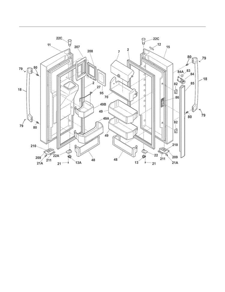 Fresh Food Doors Diagram and Parts List for EI28BS56ISF  Electrolux Refrigerator