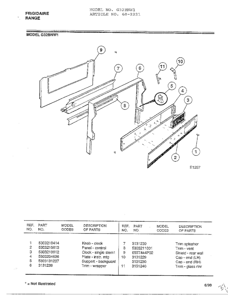Frigidaire - Range Diagram and Parts List for 2221  Frigidaire Range