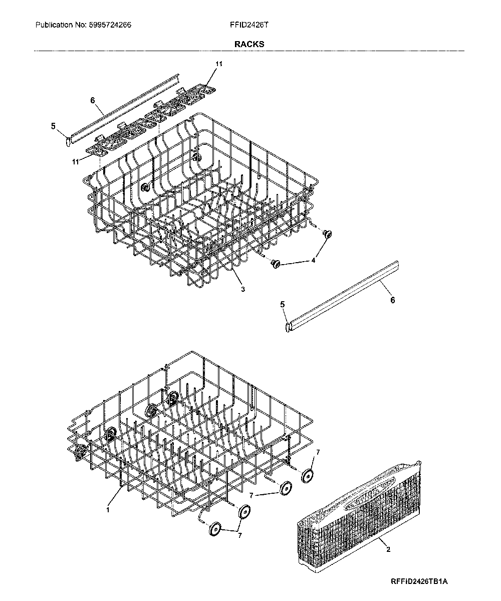 Racks Diagram and Parts List for FFID2426TB3A  Frigidaire Dishwasher