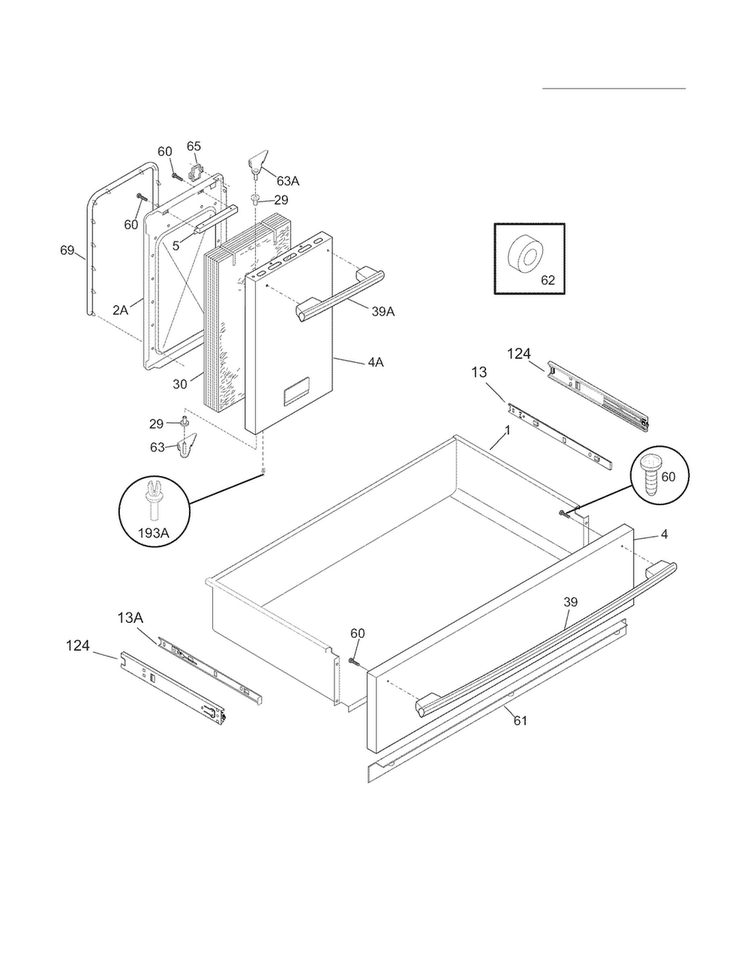 Drawer/small Door Diagram and Parts List for FPEF4085KFC  Frigidaire Range