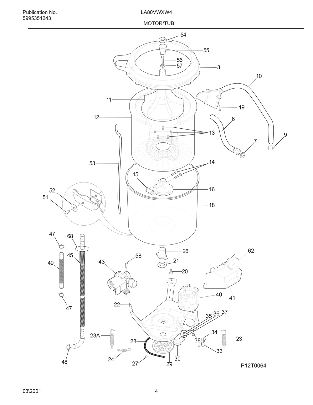 Motor/Tub Diagram and Parts List for LA80VWXW4  Westinghouse Washer