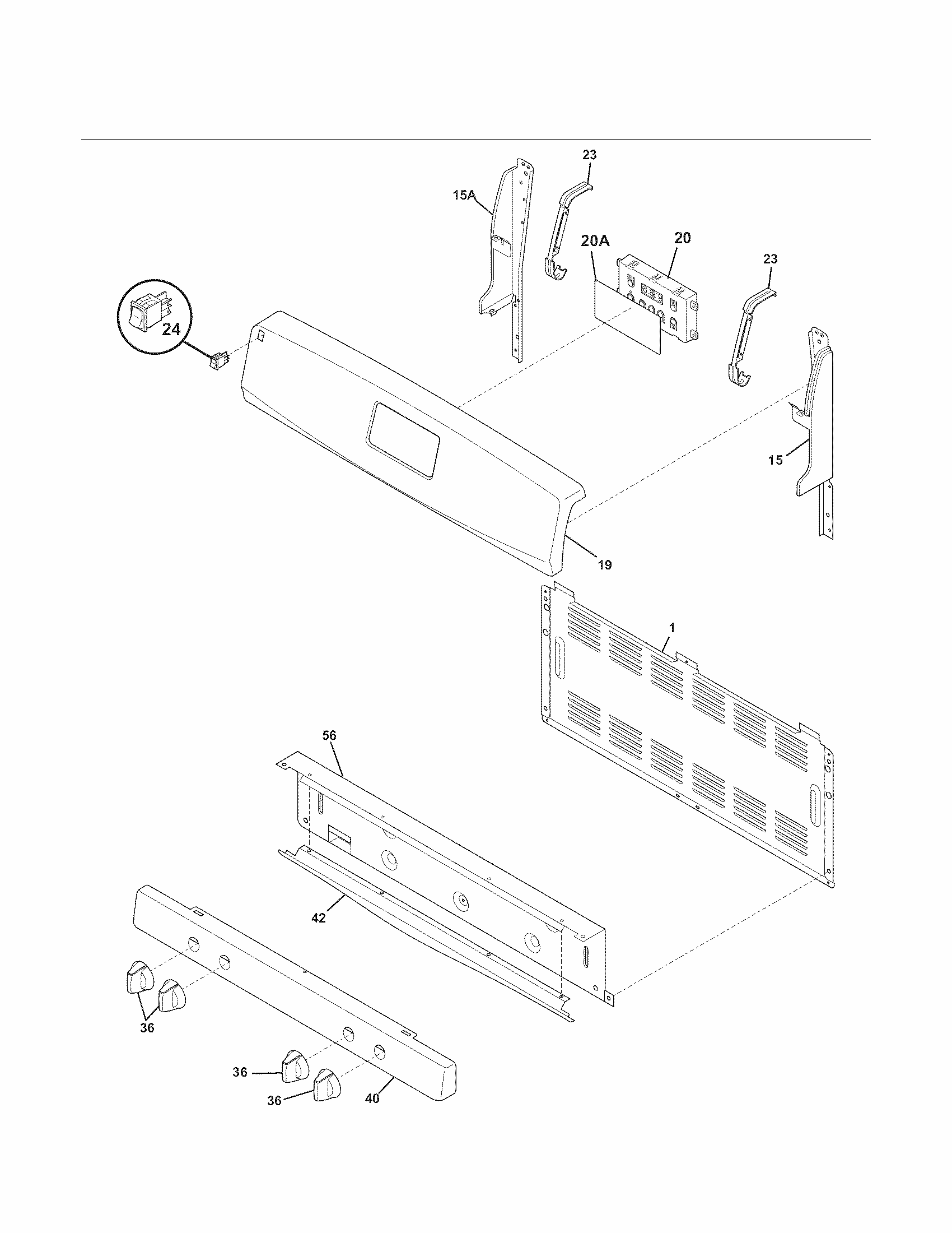 Backguard Diagram and Parts List for 79073232311  Kenmore Range