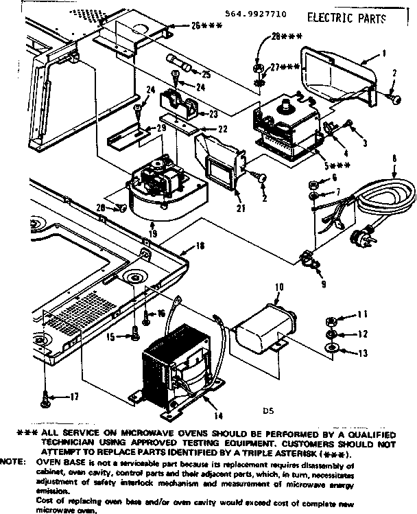 Electric Parts Diagram and Parts List for 5649927710  Kenmore Microwave