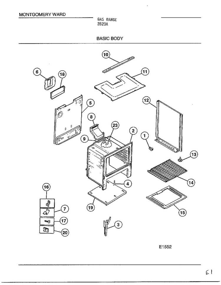 Basic Body Diagram and Parts List for 2820A  Frigidaire Range