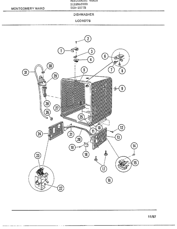 Dishwasher Page 6 Diagram and Parts List for 1077B  Frigidaire Dishwasher