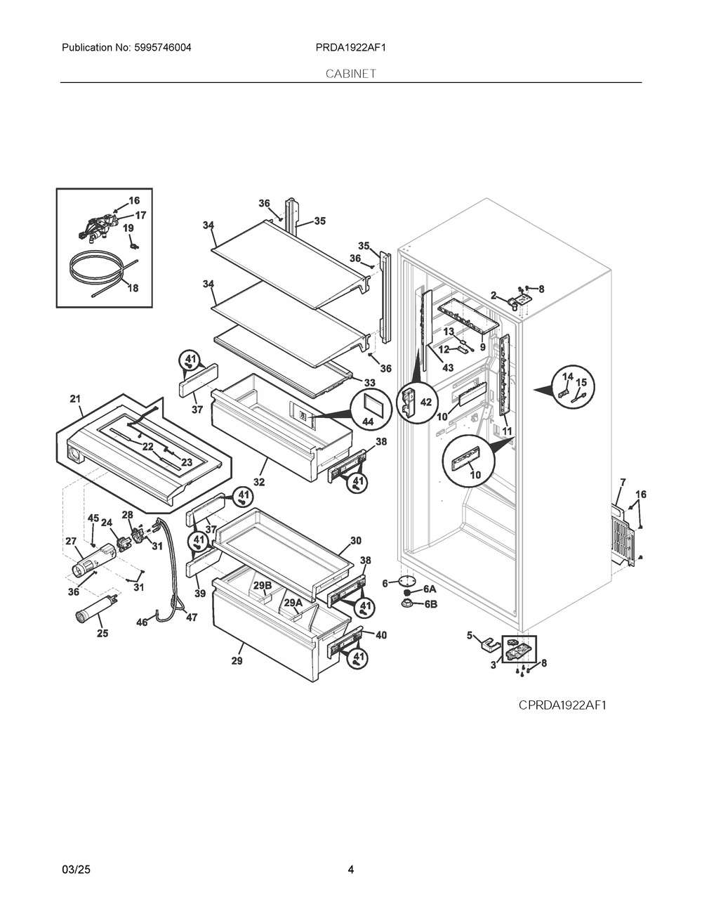 Cabinet Diagram and Parts List for PRDA1922AF1  Frigidaire Refrigerator