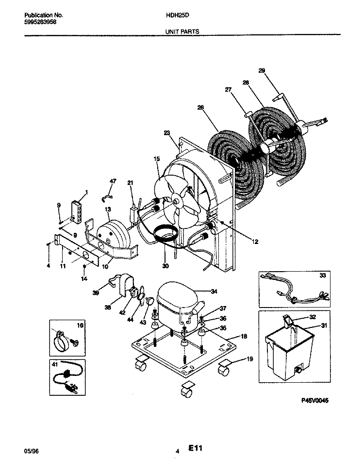 UNIT PARTS Diagram and Parts List for HDH25D  Frigidaire Dehumidifier
