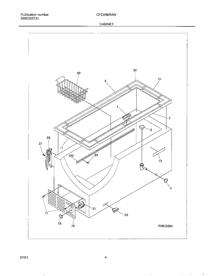 CABINET Diagram and Parts List for CFC09M5AW0  Uni Freezer